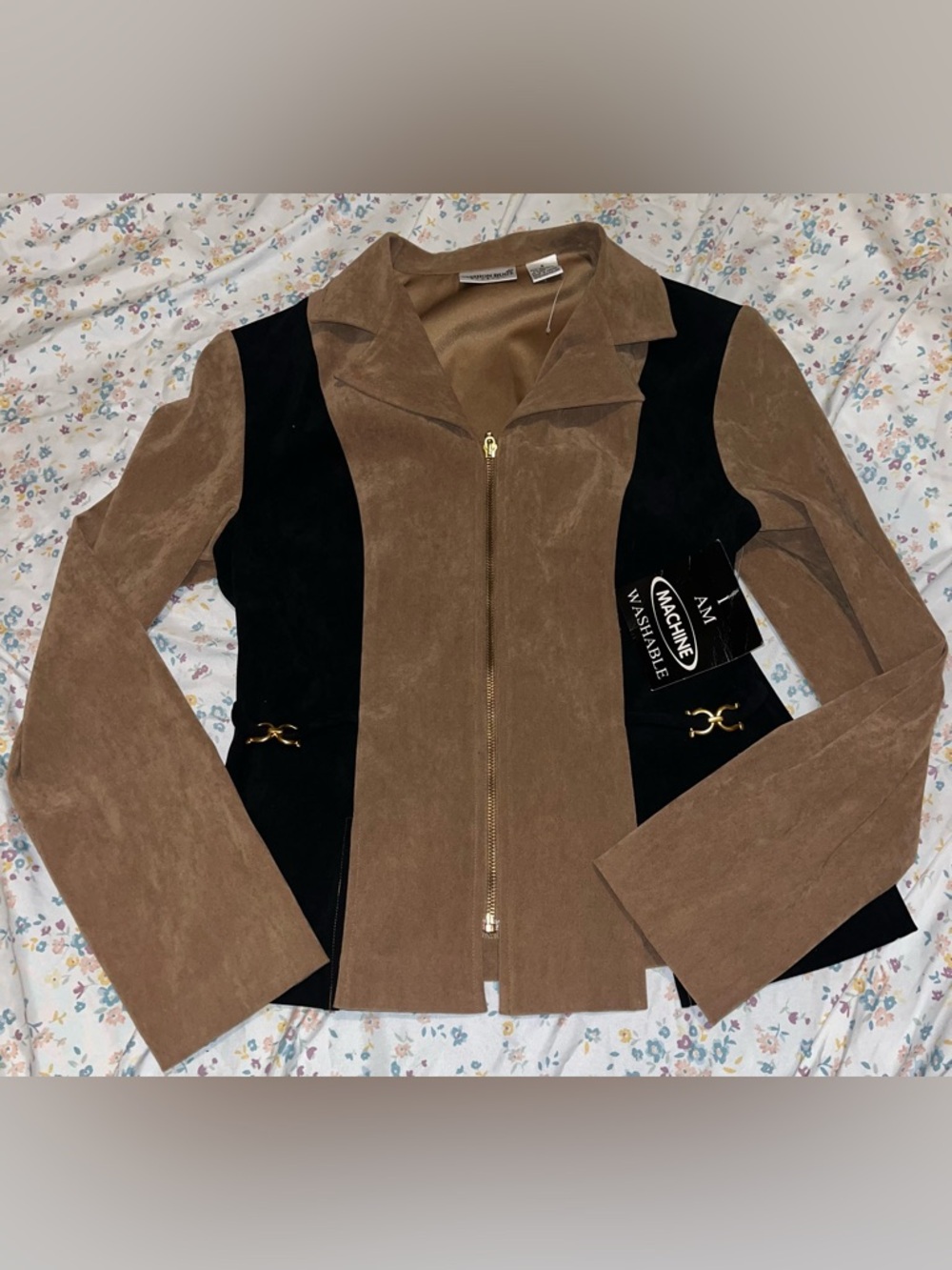 Fashion Bug  Brown and Black Suede Zip Jacket